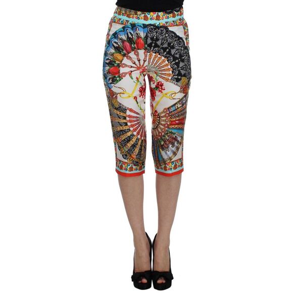 Dolce & Gabbana Dolce Gabbana Fan Print Silk Culottes Women Multicolor Jeans & - Picture 1 of 6